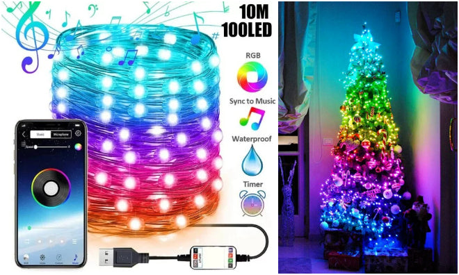 10 m Karácsonyfa LED fűzér Smart APP Control/távirányítós
